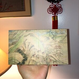 Japanese Landscape Art Wooden Decorative Box with Traditional Artwork, 7 x 4 in